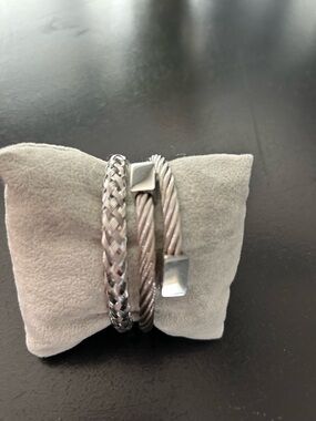 Source Unknown Silver-Tone Braided and Cable Cuff Bracelet Set